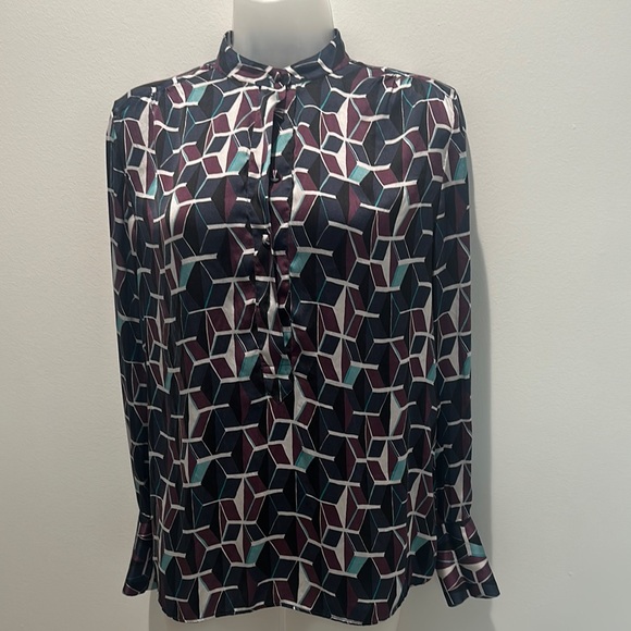Multicolor Long Sleeve Blouse with Mandarin Collar - Picture 1 of 7
